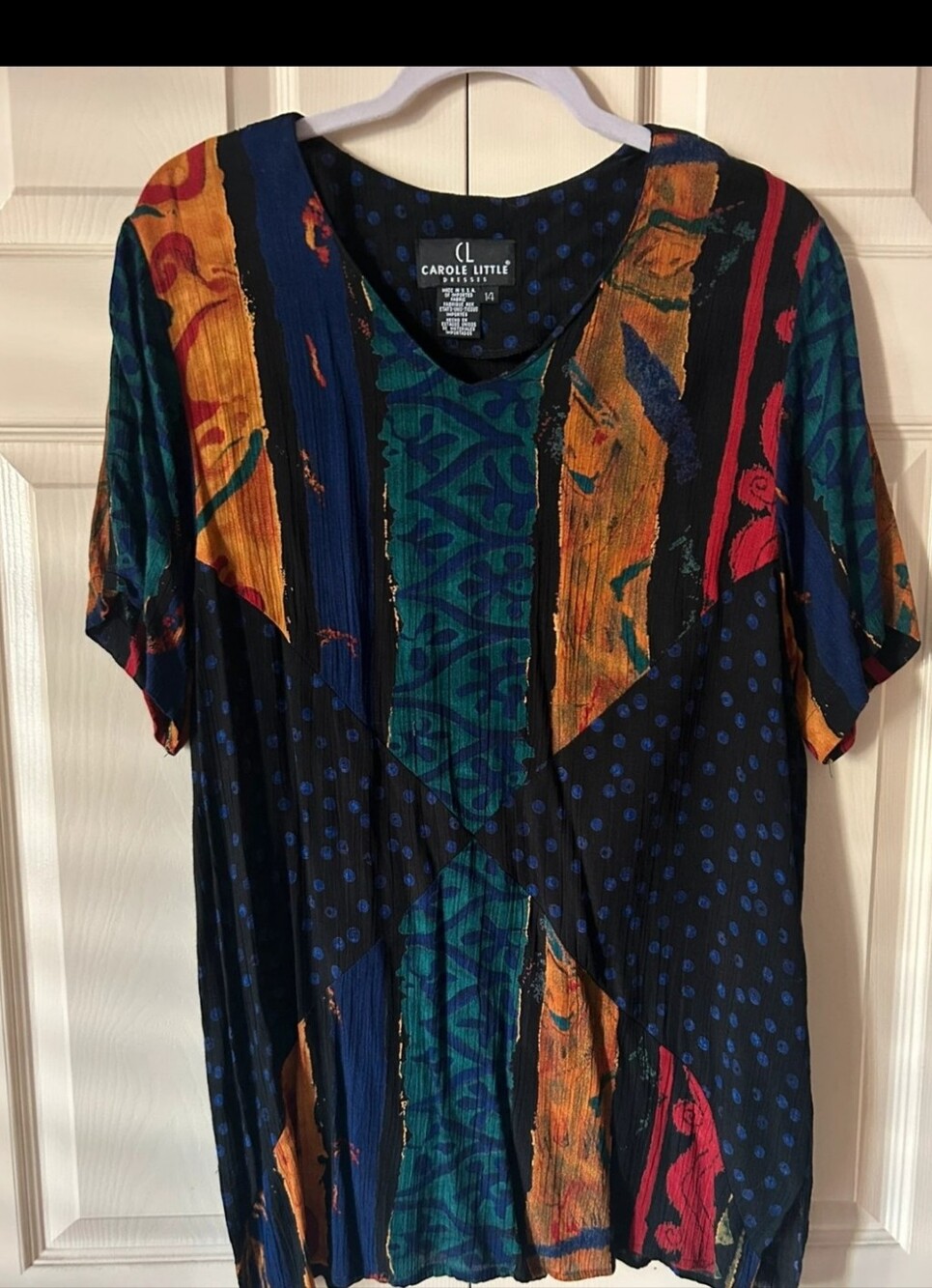 Vintage Carol Little Patterned Short Sleeve Women's Top in Black and Multicolor - Picture 3 of 6